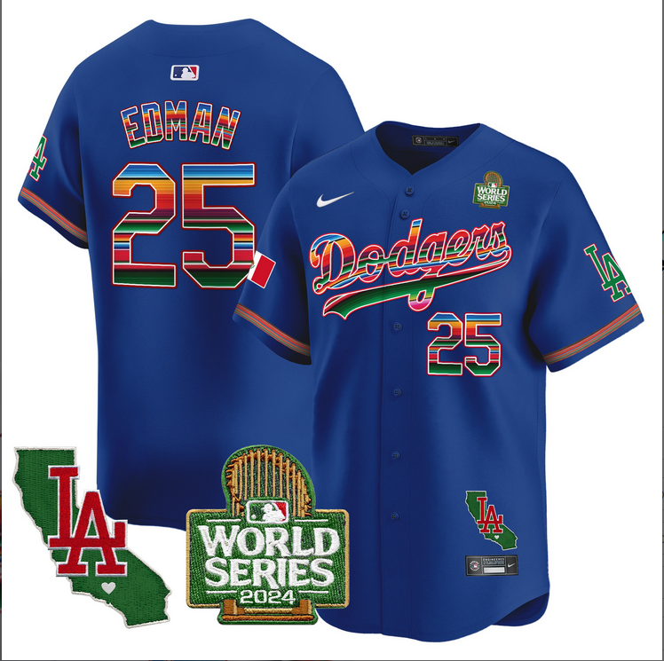 Men MLB Mexico Los Angeles Dodgers #25 Edman blue 2024 World Series Champions Patch Jersey 2024110->los angeles dodgers->MLB Jersey